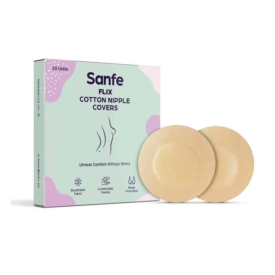 Sanfe Flix Cotton Nipple Covers | 10 Breathable Nipple Pasties | No Show Bra For Women, Skin Friendly Adhesive, Disposable 1