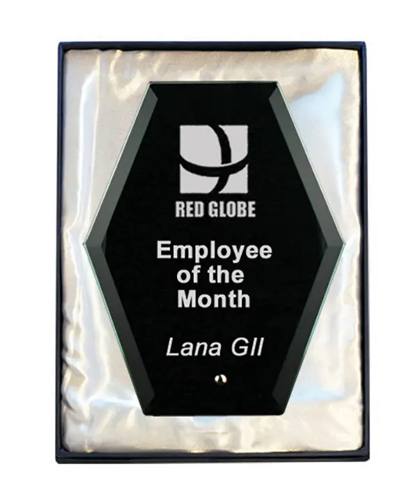 Hexagonal Laser-Etched Glass Plaque