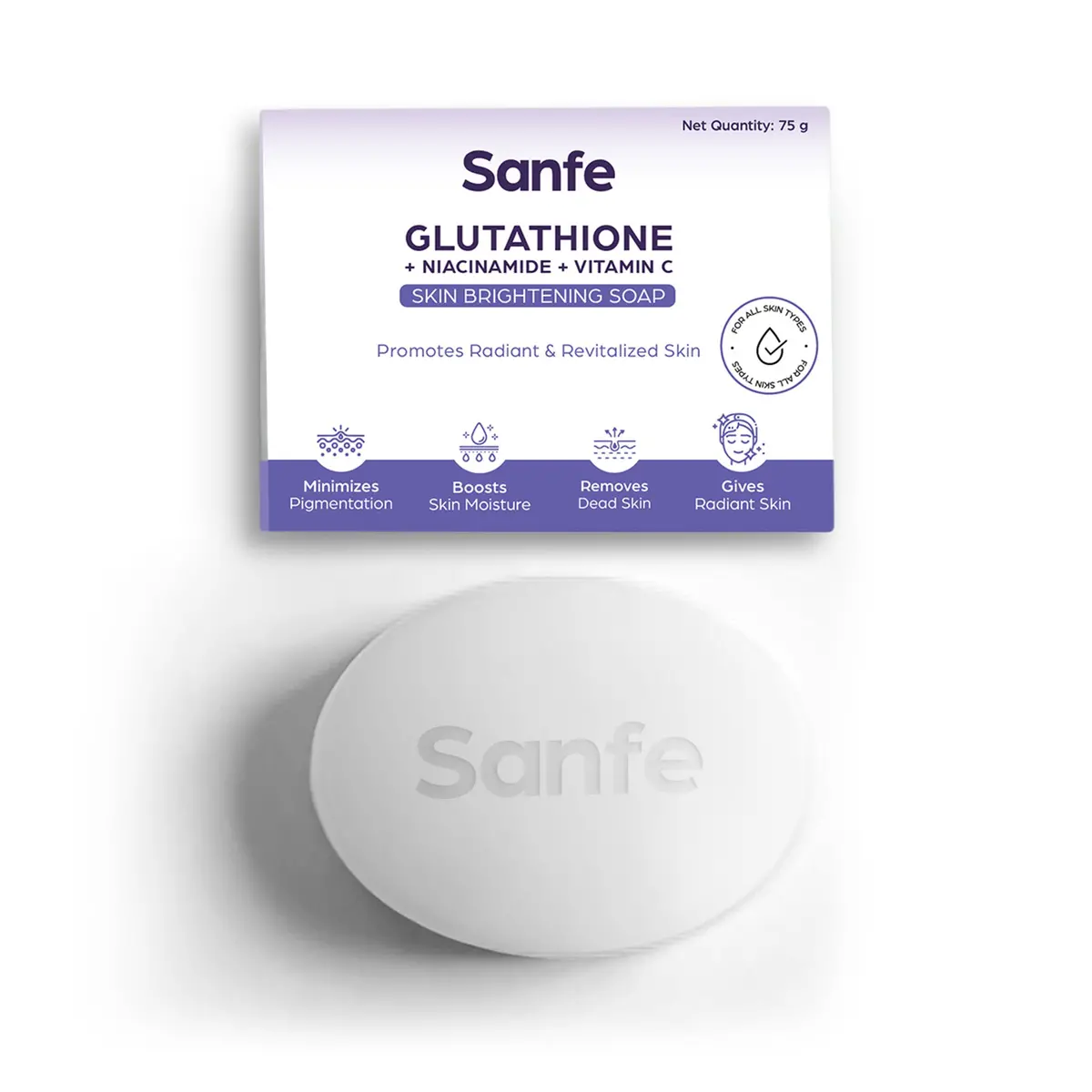 Sanfe Glutathione + Niacinamide + Vitamin C Brightening Soap 75Gm 1