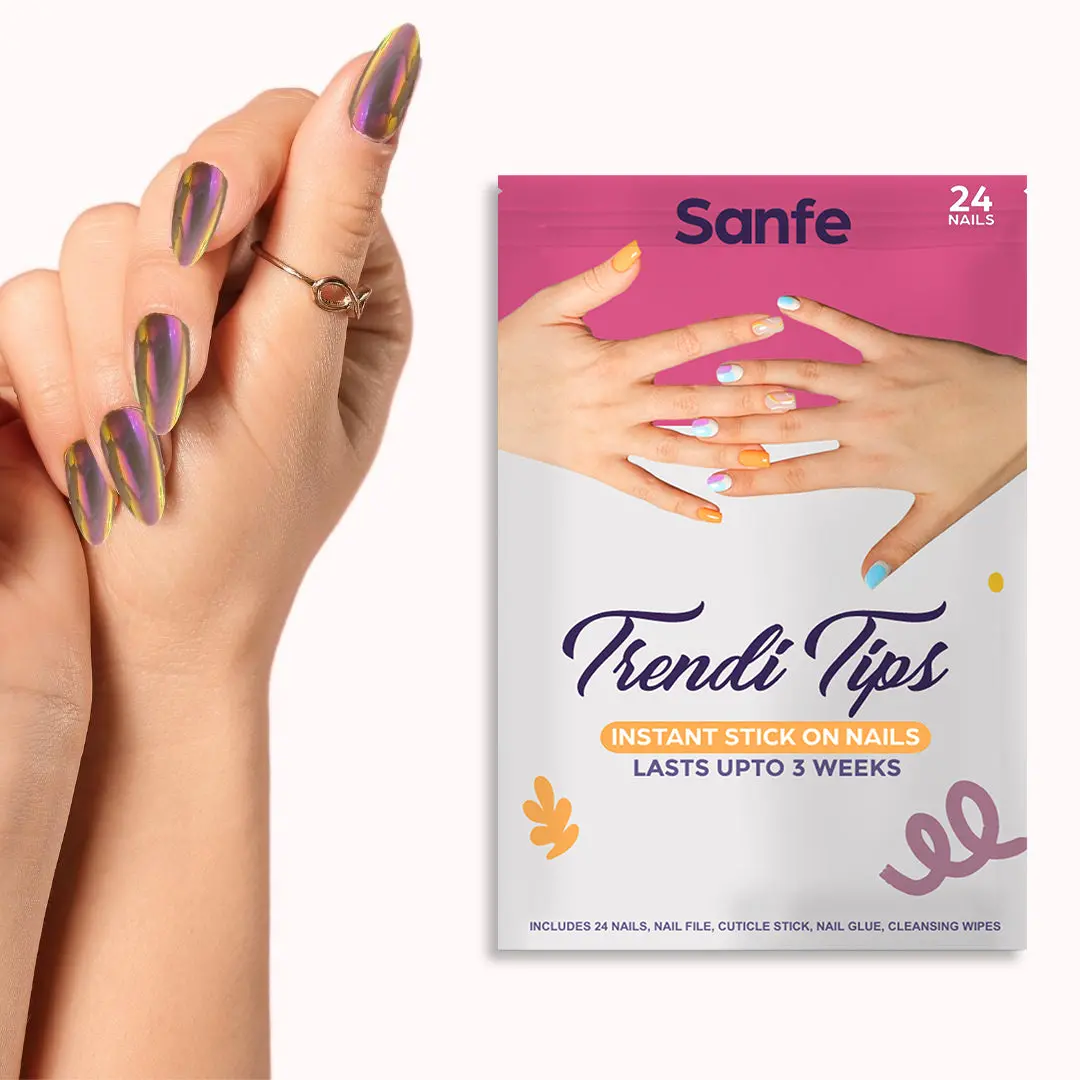 Sanfe Instant Stick On Nails - Brown Chrome- 24 Pcs 1