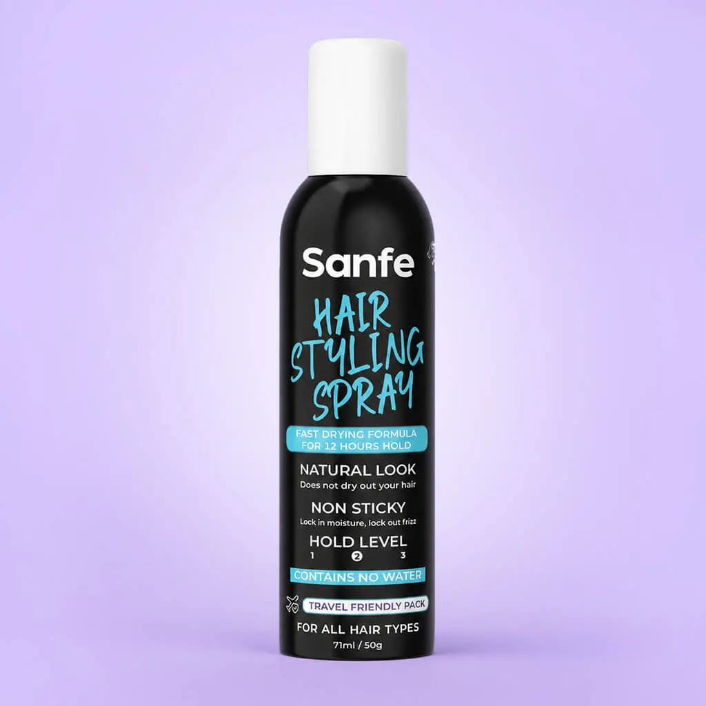 Sanfe Hair Styling Spray Fast Drying Formula, 12 Hours Hold Natural Look, Non-Sticky - 50Gm 1