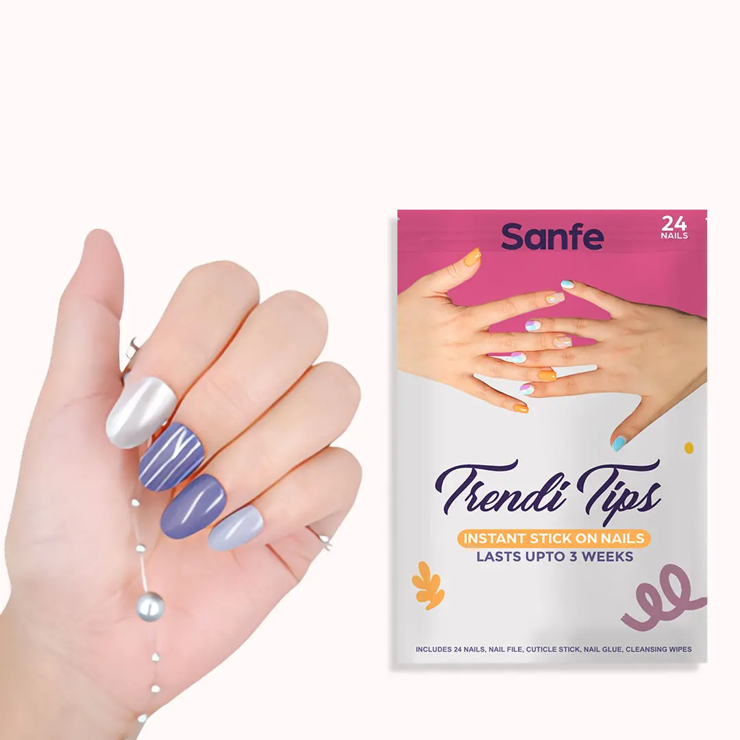 Sanfe Instant Stick On Nails - Purple Chrome -24 Pcs 1
