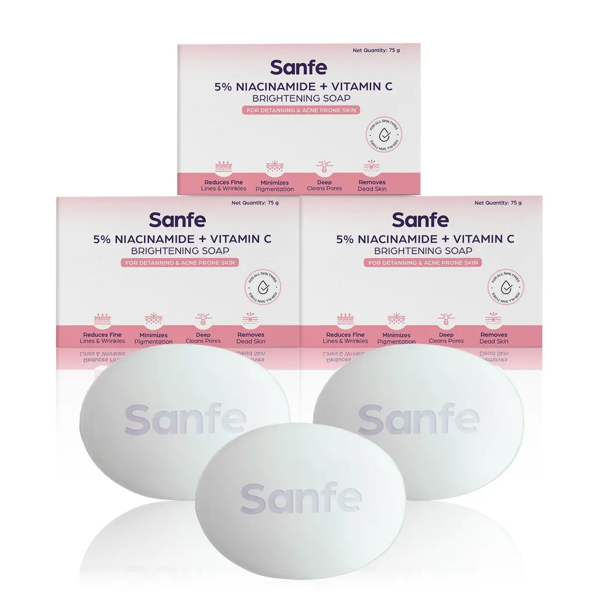 Sanfe 5% Niacinamide & Vitamin C Brightening Soap 75G (Pack Of 3) 1