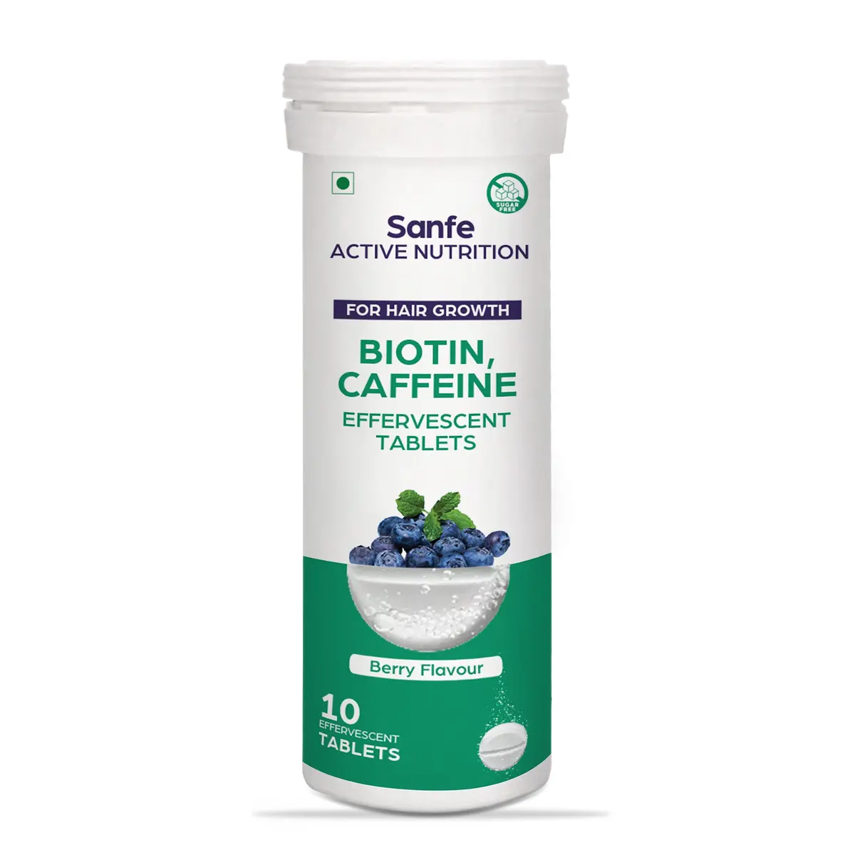 Sanfe Effervescent Tablets, Biotin & Caffeine (Berry) - For Hair Growth, Supports Long Hair, 10 Tablets 1