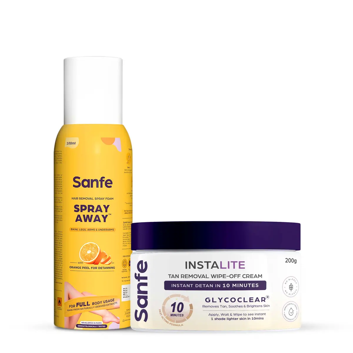 Sanfe Clean & Detan Kit | For Arms & Legs | Sanfe Hair Removal Spray  & Sanfe Instalite Wipe-Off Body Cream| For Men 1