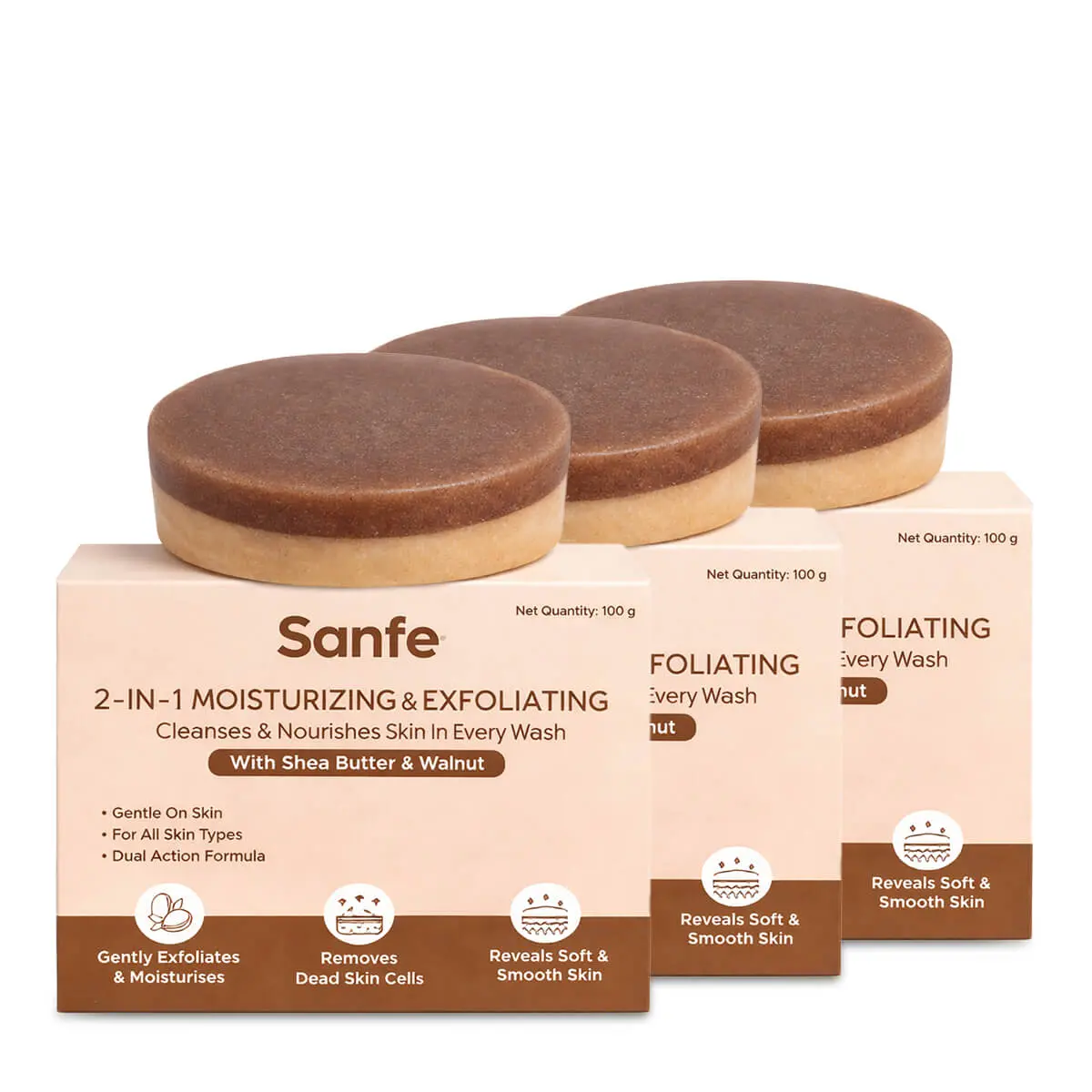 Sanfe 2-In-1 Moisturising & Exfoliating Soap (Pack Of 3) 1