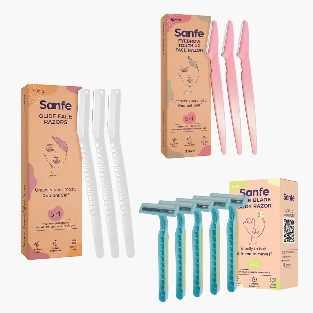 Sanfe 3-In-1 Hair Removal Razor Combo For Women | Face, Eyebrow & Body Shaving Kit 1