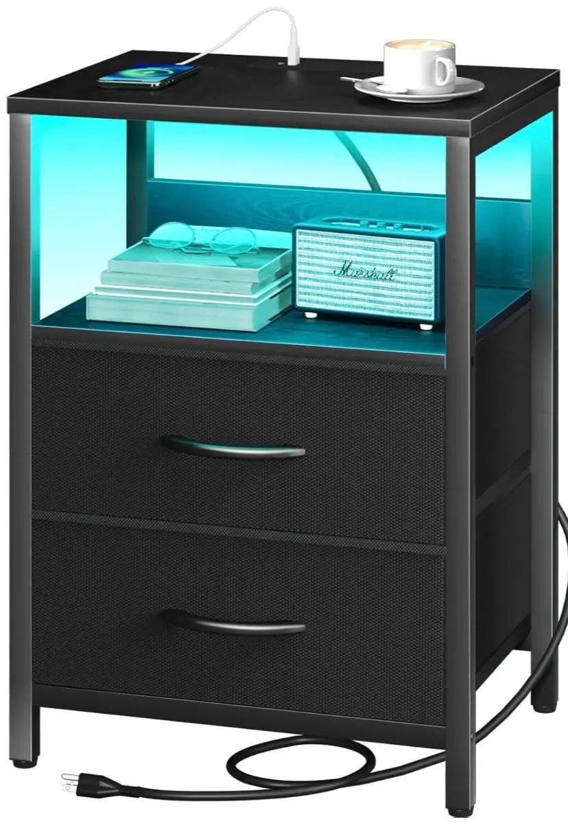 Yoobure Nightstand With Charging Station, Led Night Stand 1