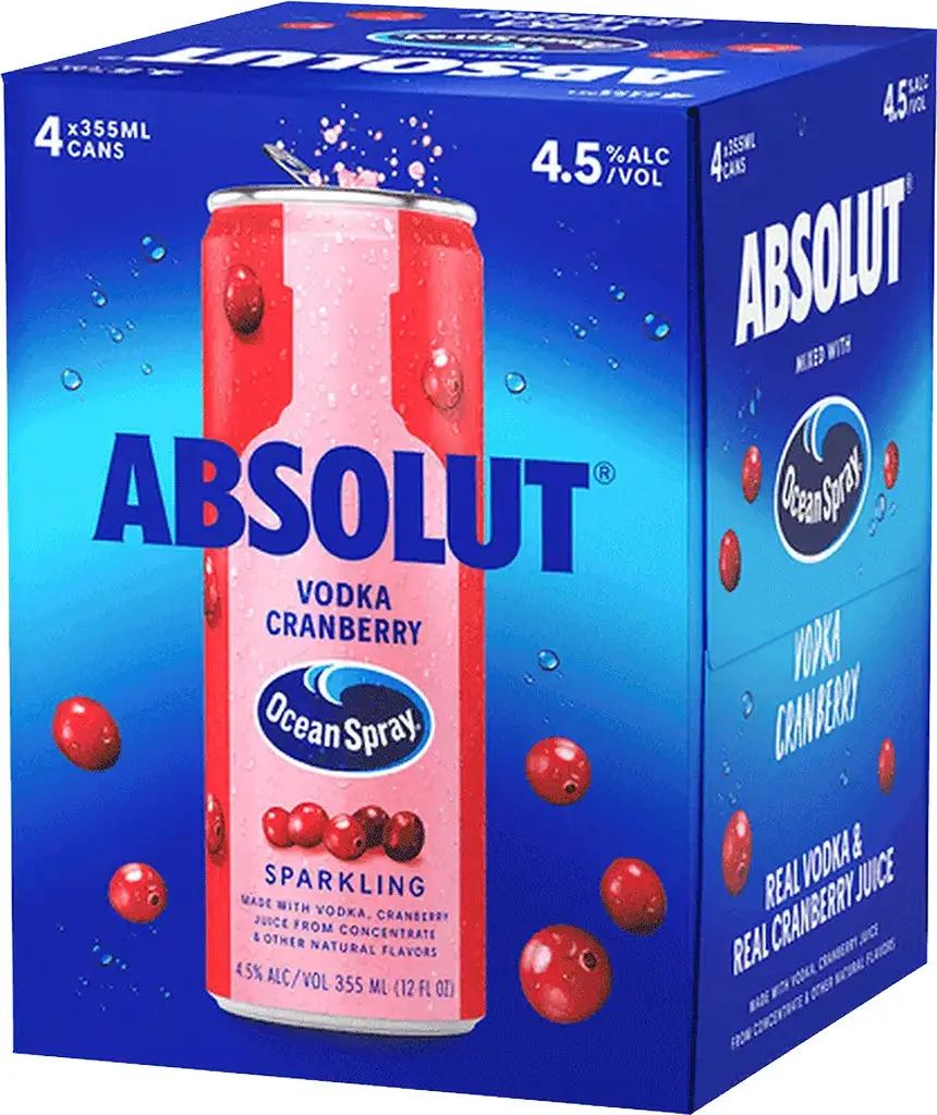 Absolut Vodka & Ocean Spray Cranberry 4Pk Cans 355Ml 1