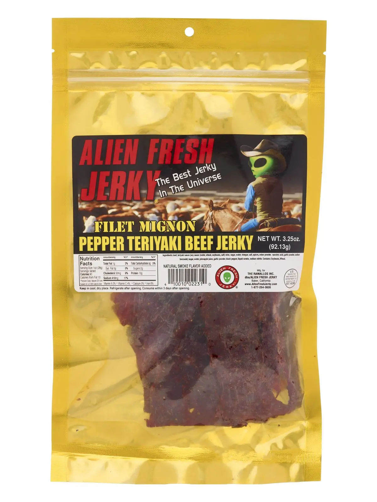Alien Fresh Beef Jerky Pepper Teriyaki 3.25Oz 1