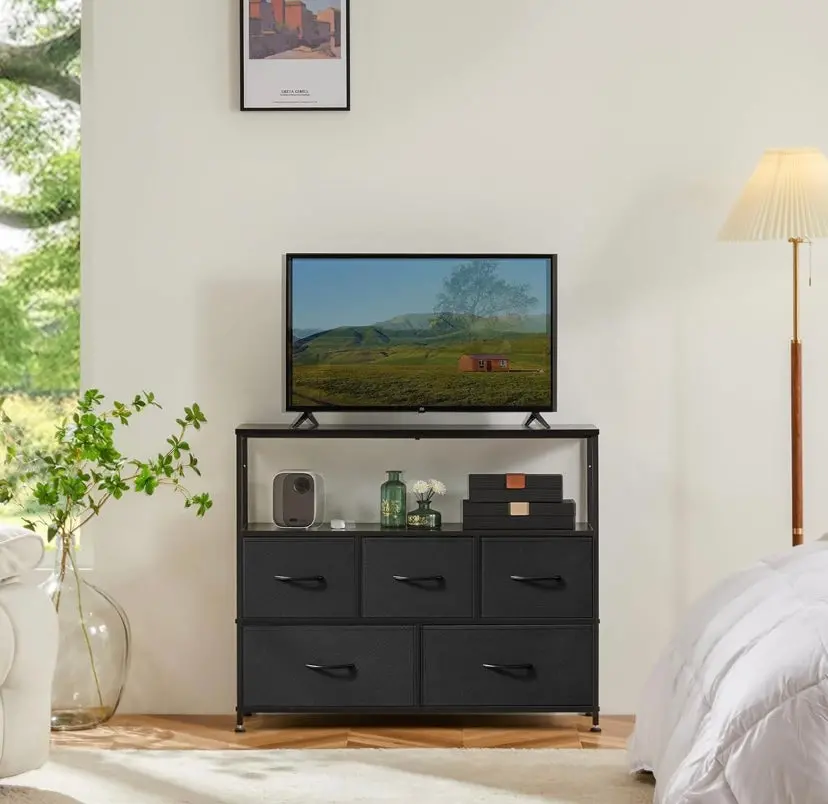 Dumos Tv Stand Dresser For Bedroom Entertainment Center With 5 Fabric Drawers Storage Organizers 1