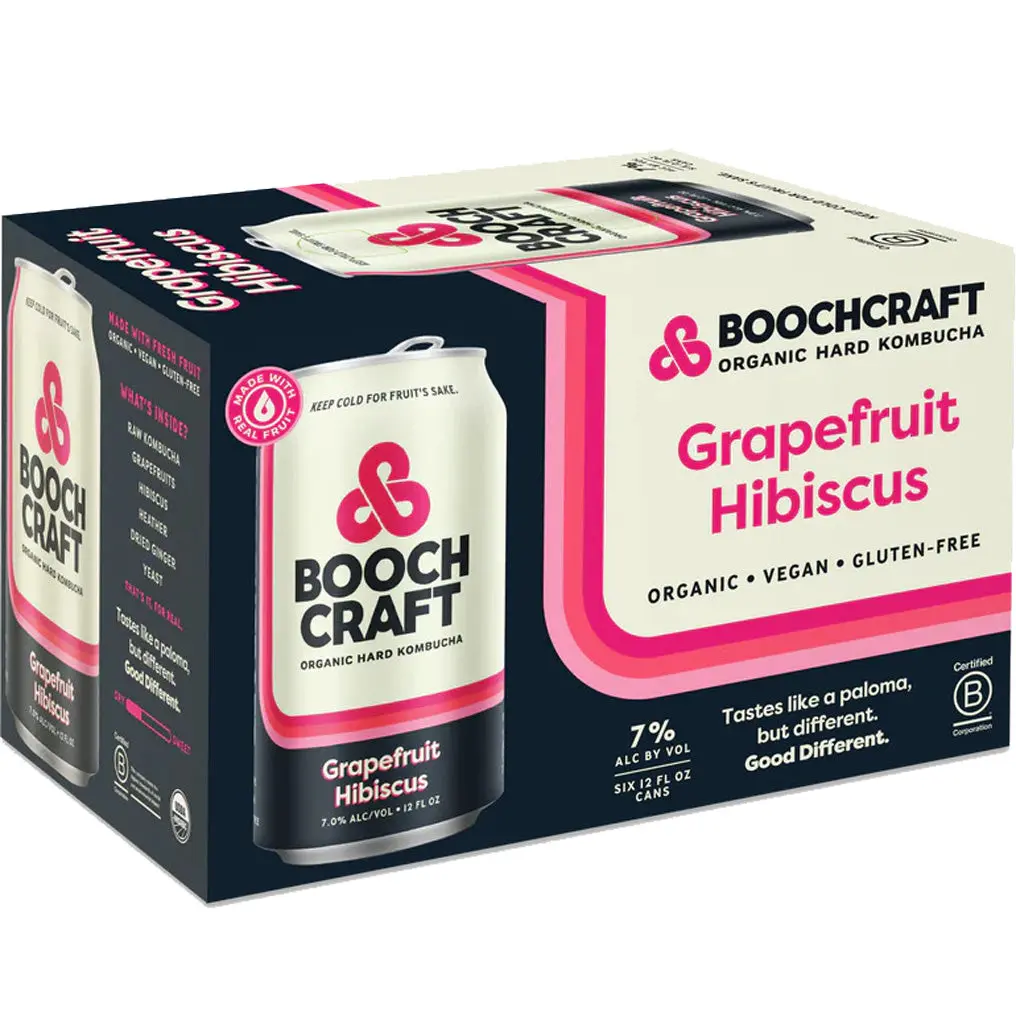 Boochcraft Grapefruit Hibiscus Kombucha 6Pk Cans 1
