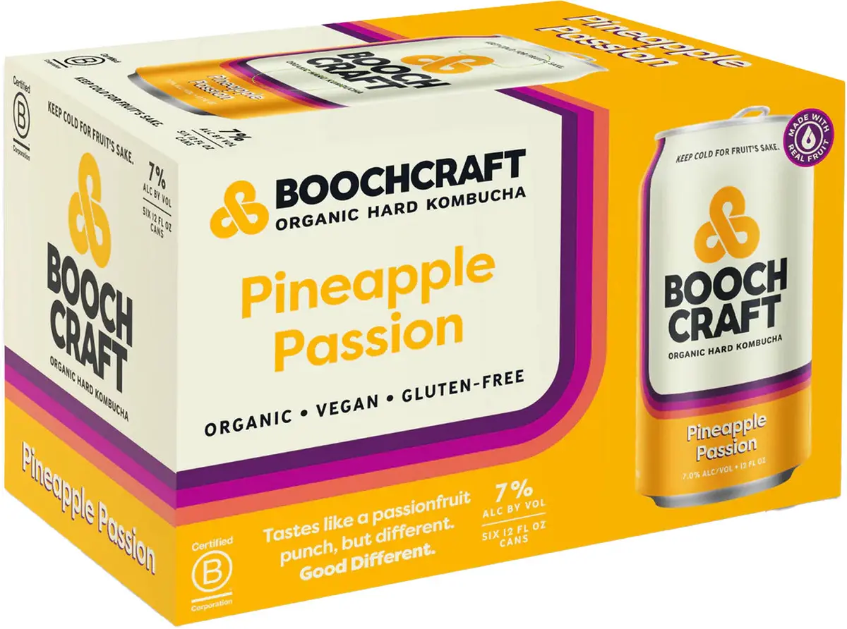 Boochcraft Pineapple Passion Kombucha 6Pk Cans 1