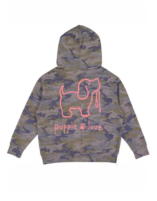 Camo Logo Pup, Youth Hoodie 1