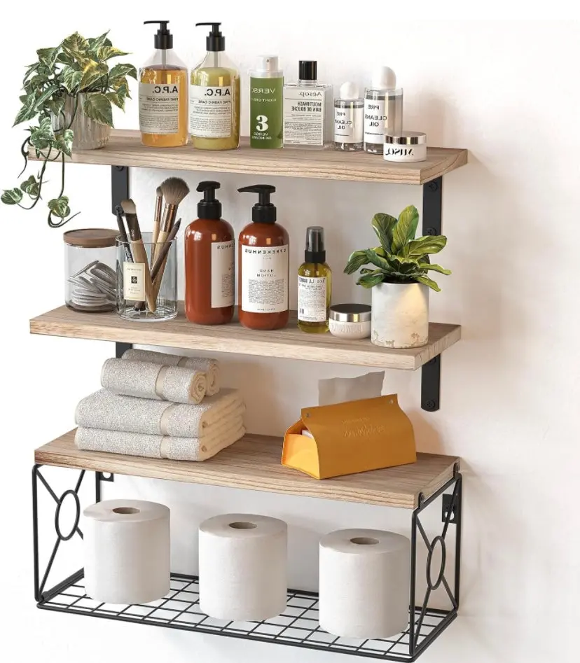 Amada Bathroom Shelves Over Toilet With Storage Basket, Floating Shelves 1
