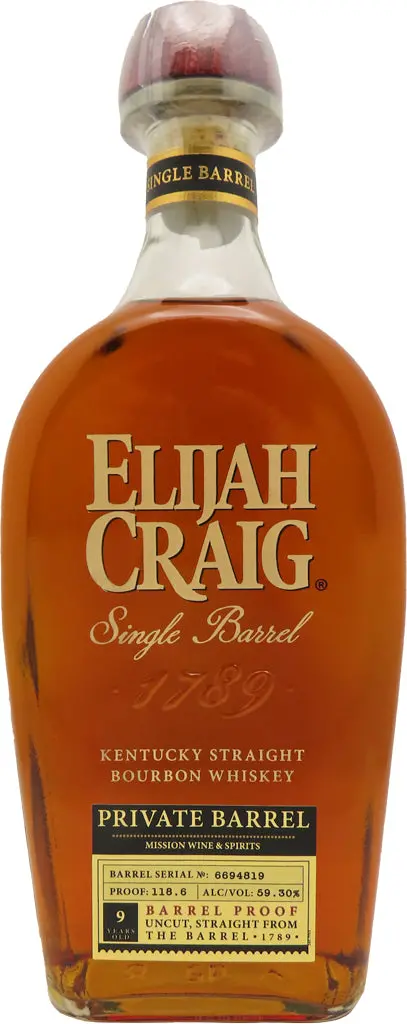 Elijah Craig Mission Exclusive Private Barrel 9 Year Old 118.6 Proof Kentucky Bourbon 750Ml 1