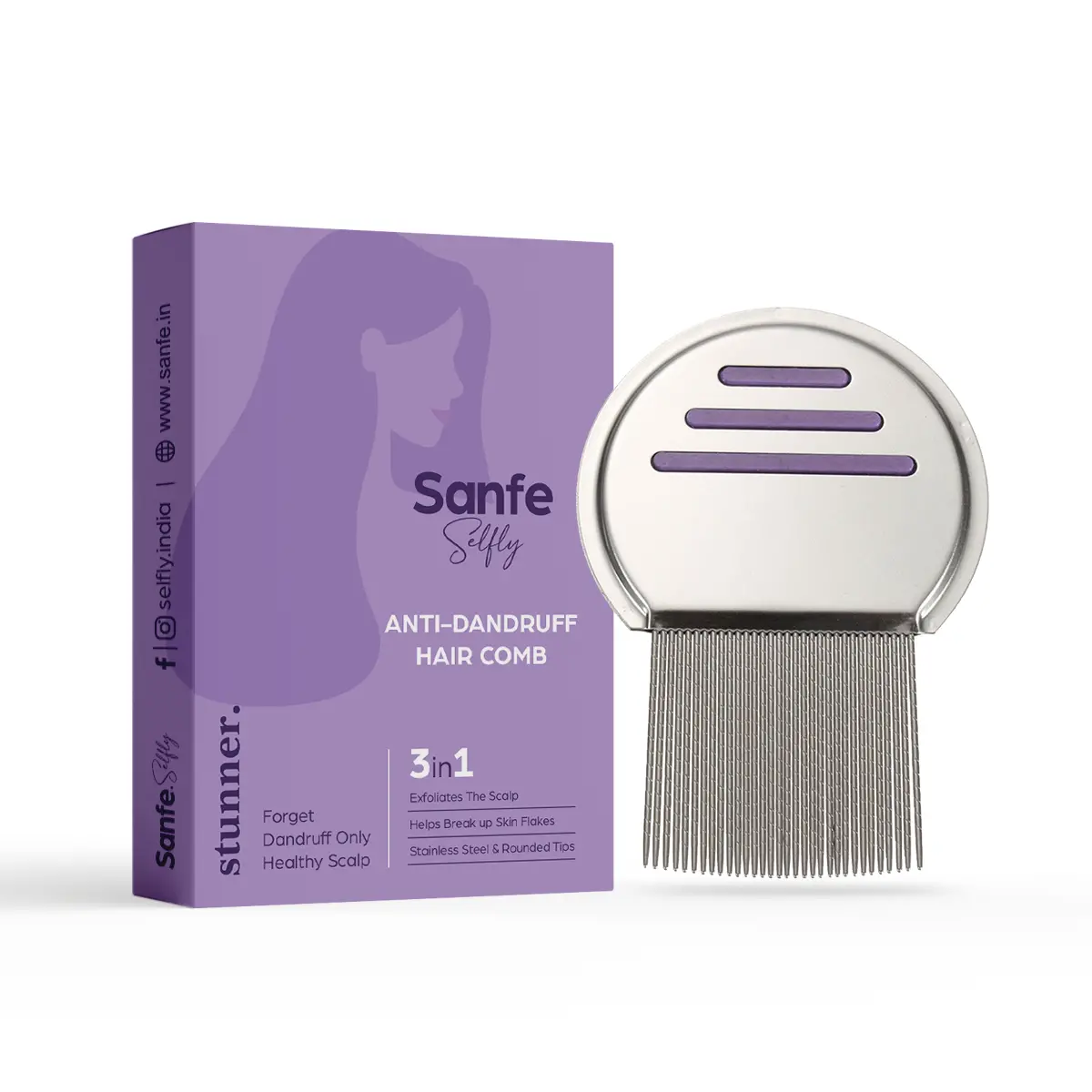 Sanfe Selfly Anti-Dandruff Hair Comb With 3-In-1 Function To Get Dandruff Free, Exfoliated & Healthy Hair 1