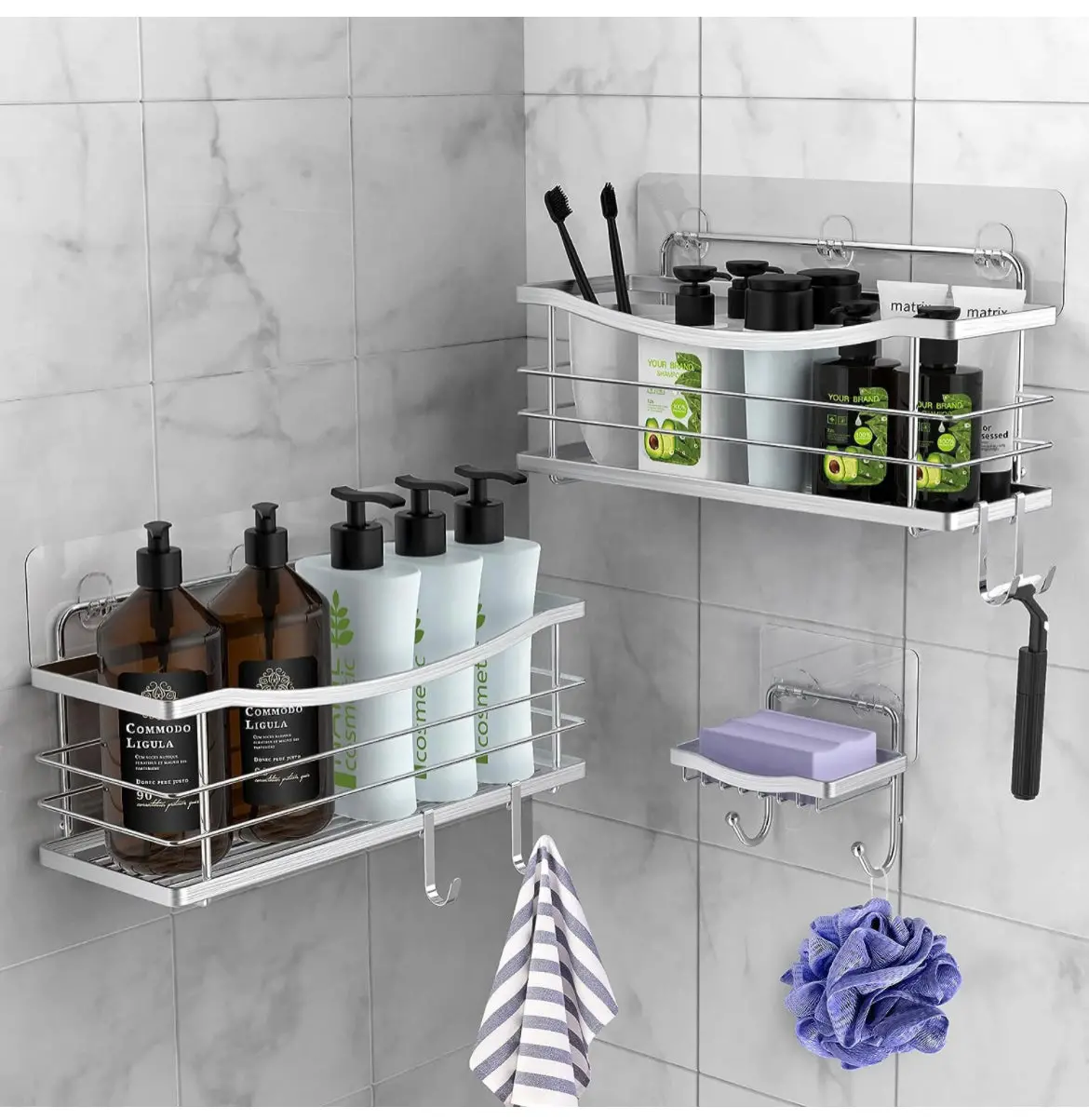 Odesign Adhesive Shower Caddy Basket Shelf With Hooks 1
