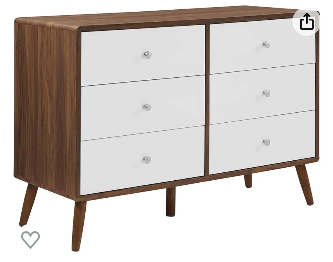 Particleboard Wood Dresser In Walnut/White 1