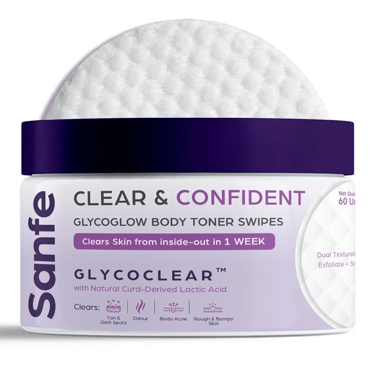 Sanfe Body Toner Wipes | 60 Units | Acne, Tanning, Kp, Dark Spots, Bumps | Rs.10/Use | For Indian Skin 1