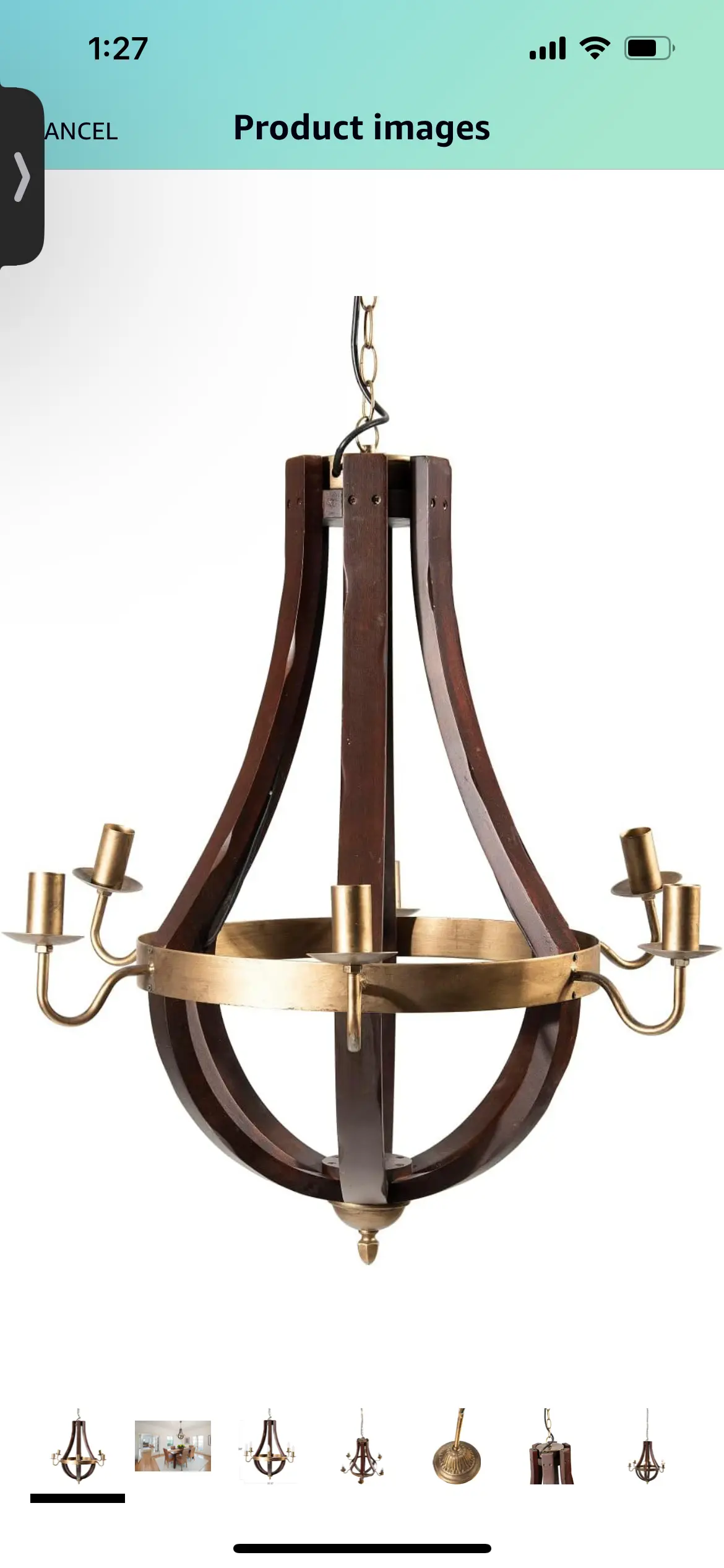 Creative Co-Op Wood & Metal Chandelier With Six Lightbulbs Ceiling Lights, Gold 1