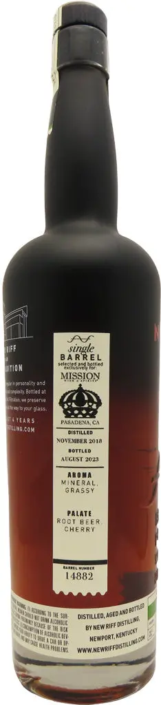New Riff "Mission Exclusive" Single Barrel Cask Strength Kentucky Straight Rye Whiskey 111.9 Proof 750Ml 1