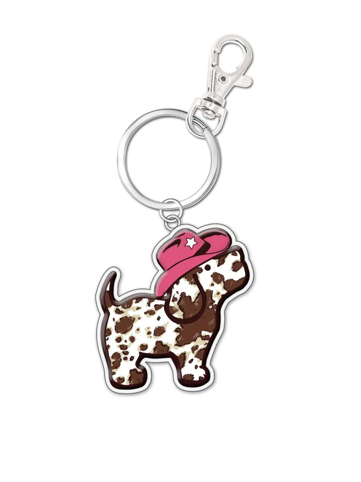 Cow Print Pup Key Ring, Pink 1