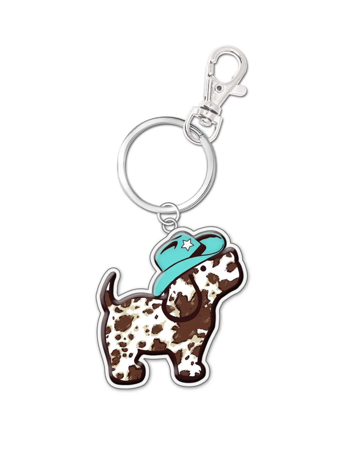 Cow Print Pup Key Ring, Aqua 1