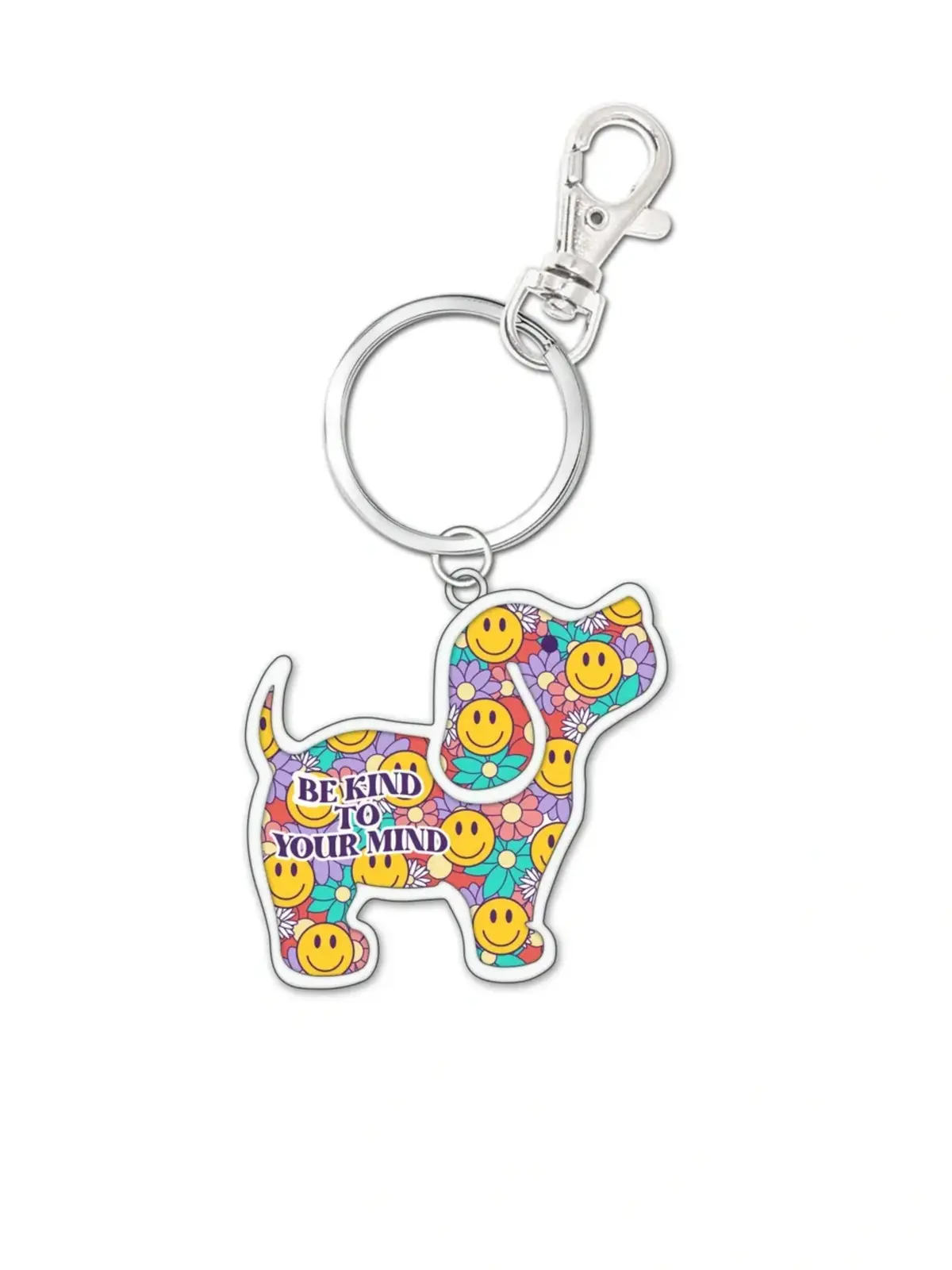 Smiley Flowers Pup Key Ring 1