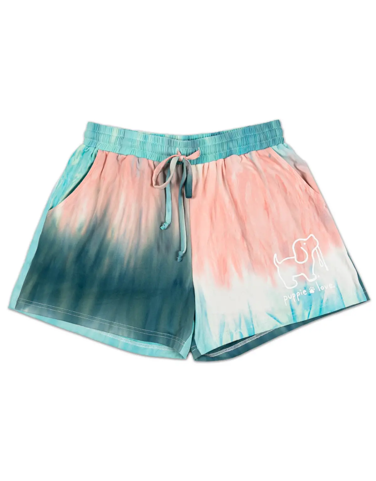 Pink/Turquoise Striped Tie Dye Lounge Shorts 1