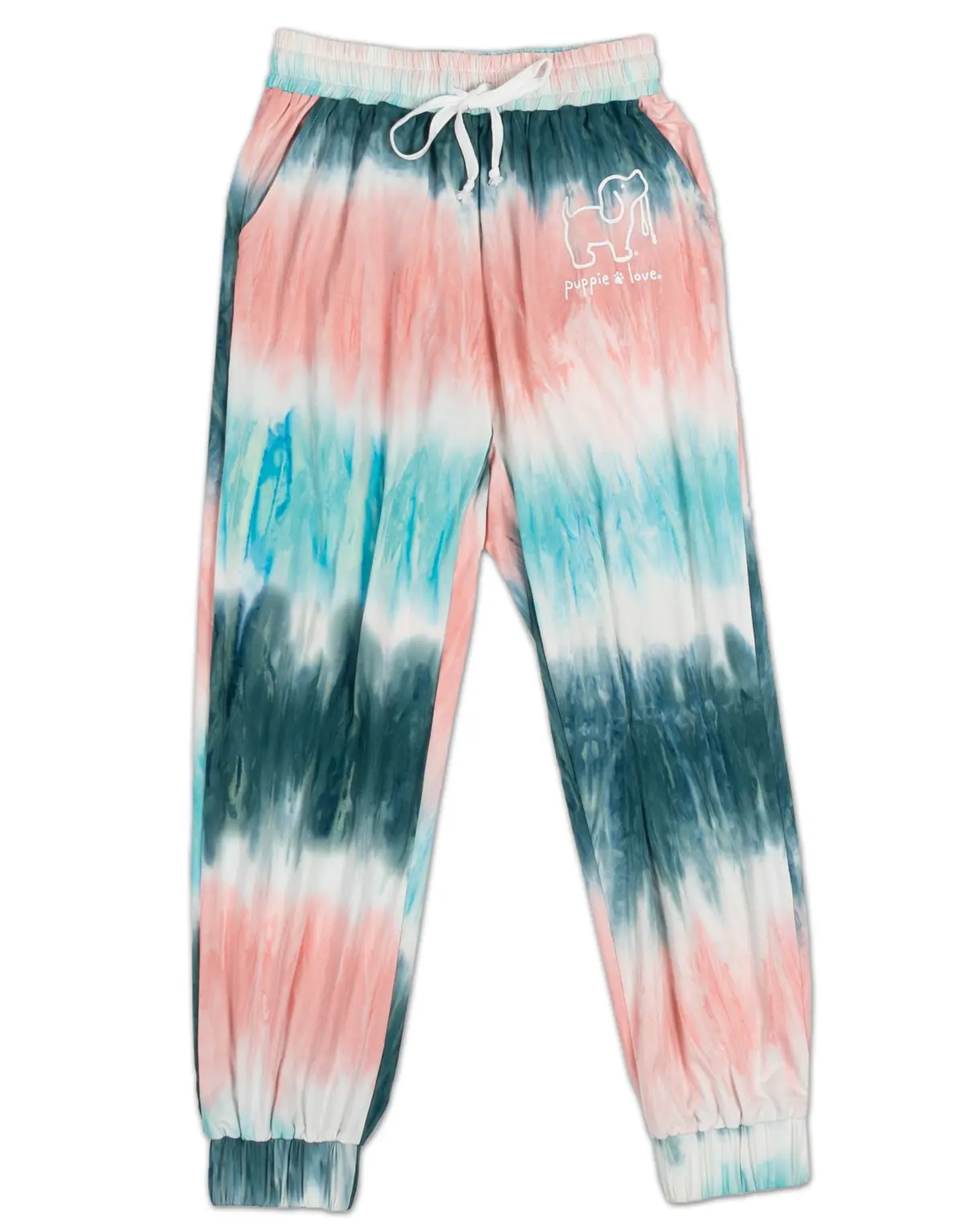 Pink/Turquoise Striped Tie Dye Lounge Pants 1