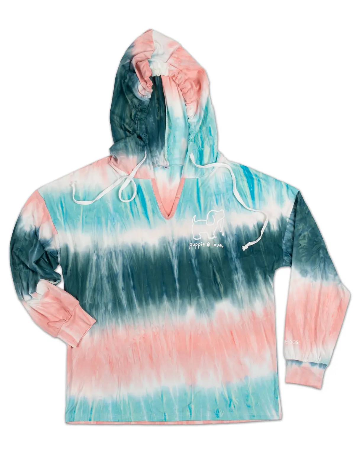 Pink/Turquoise Striped Tie Dye Lounge Hoodie 1