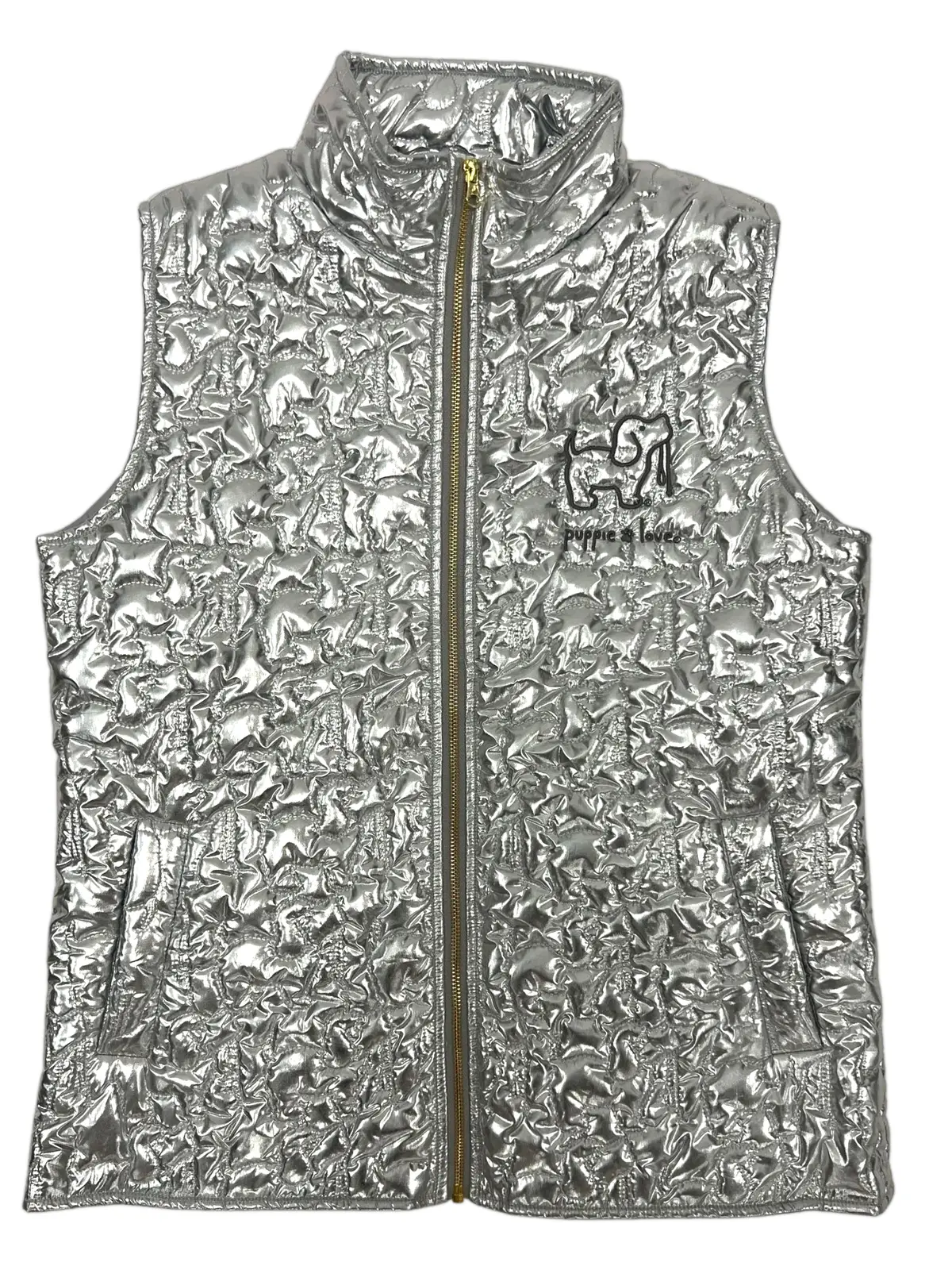 Metallic Quilted Vest, Silver 1