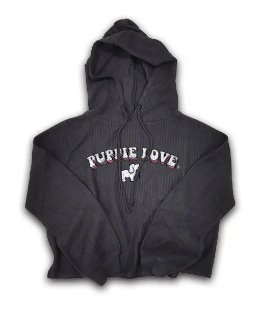 Ladies Corduroy Cropped Hoodie, Charcoal 1