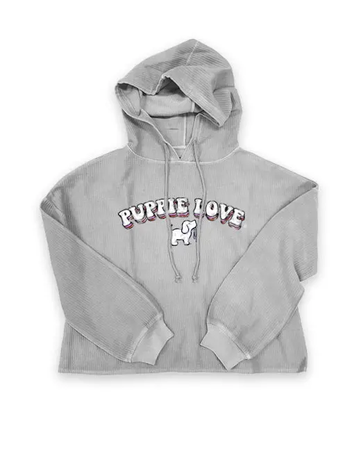 Ladies Corduroy Cropped Hoodie, Pearl Grey 1
