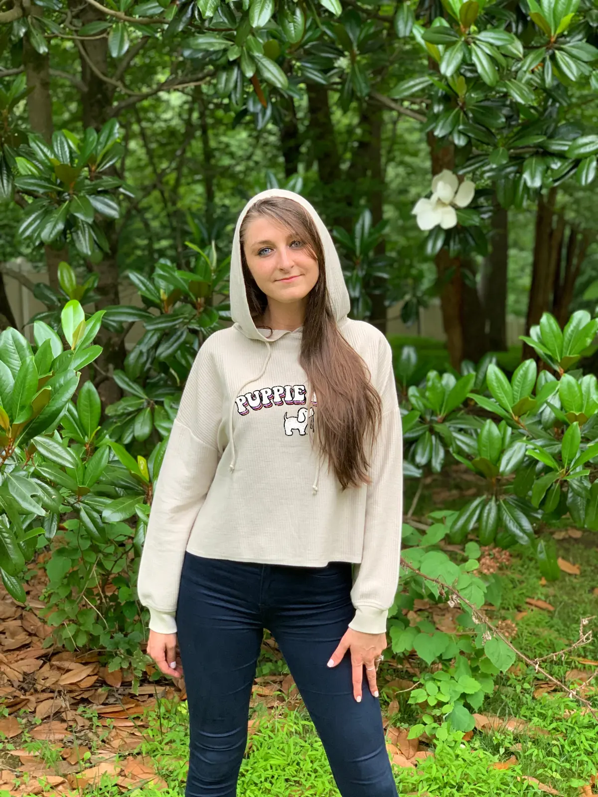 Ladies Corduroy Cropped Hoodie, Oatmaeal 2