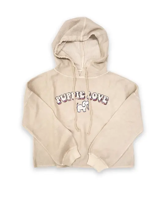 Ladies Corduroy Cropped Hoodie, Oatmaeal 1