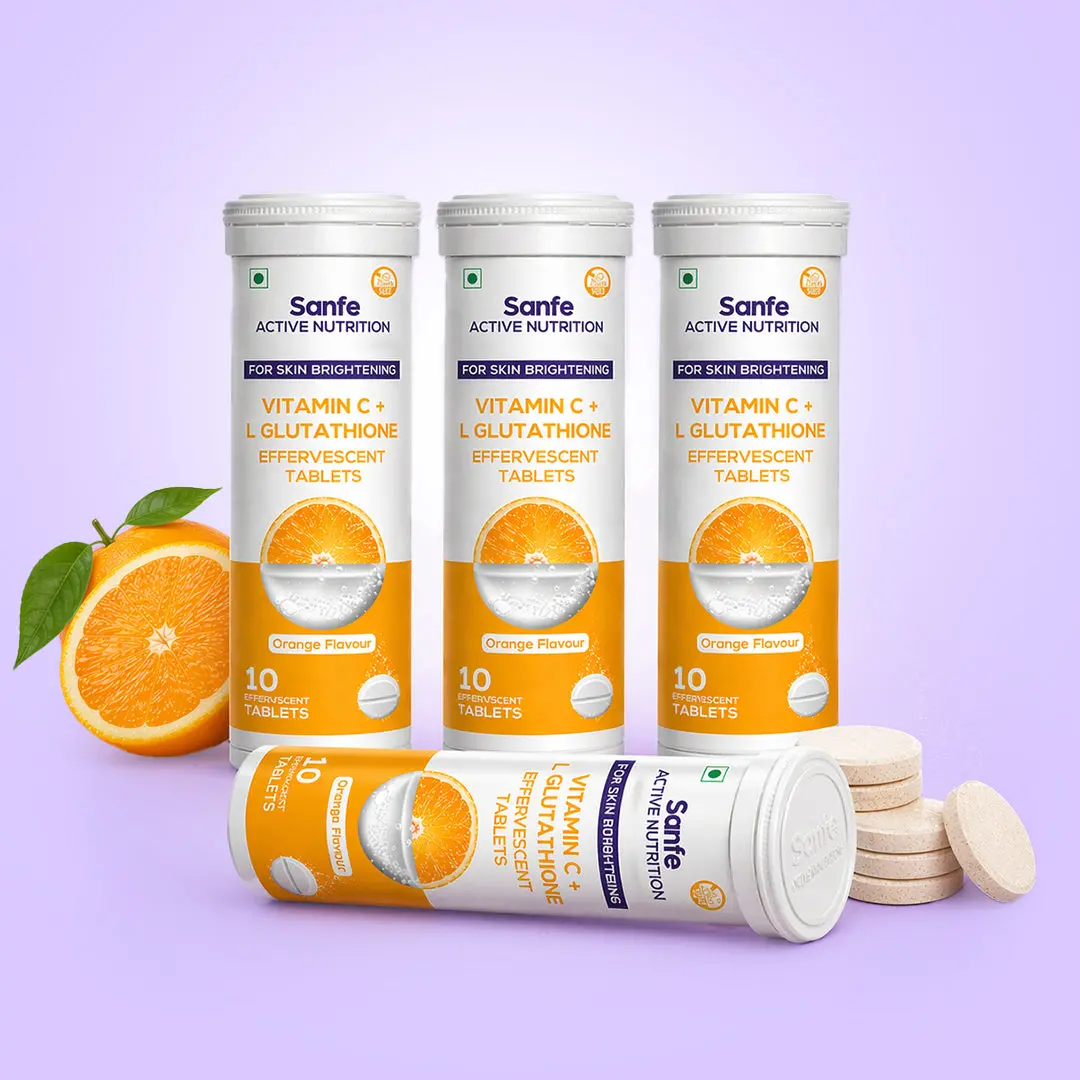 Sanfe Effervescent Tablets, Vitamin C + L Glutathione (Orange) | For Skin Brightening, 40 Tablets 1