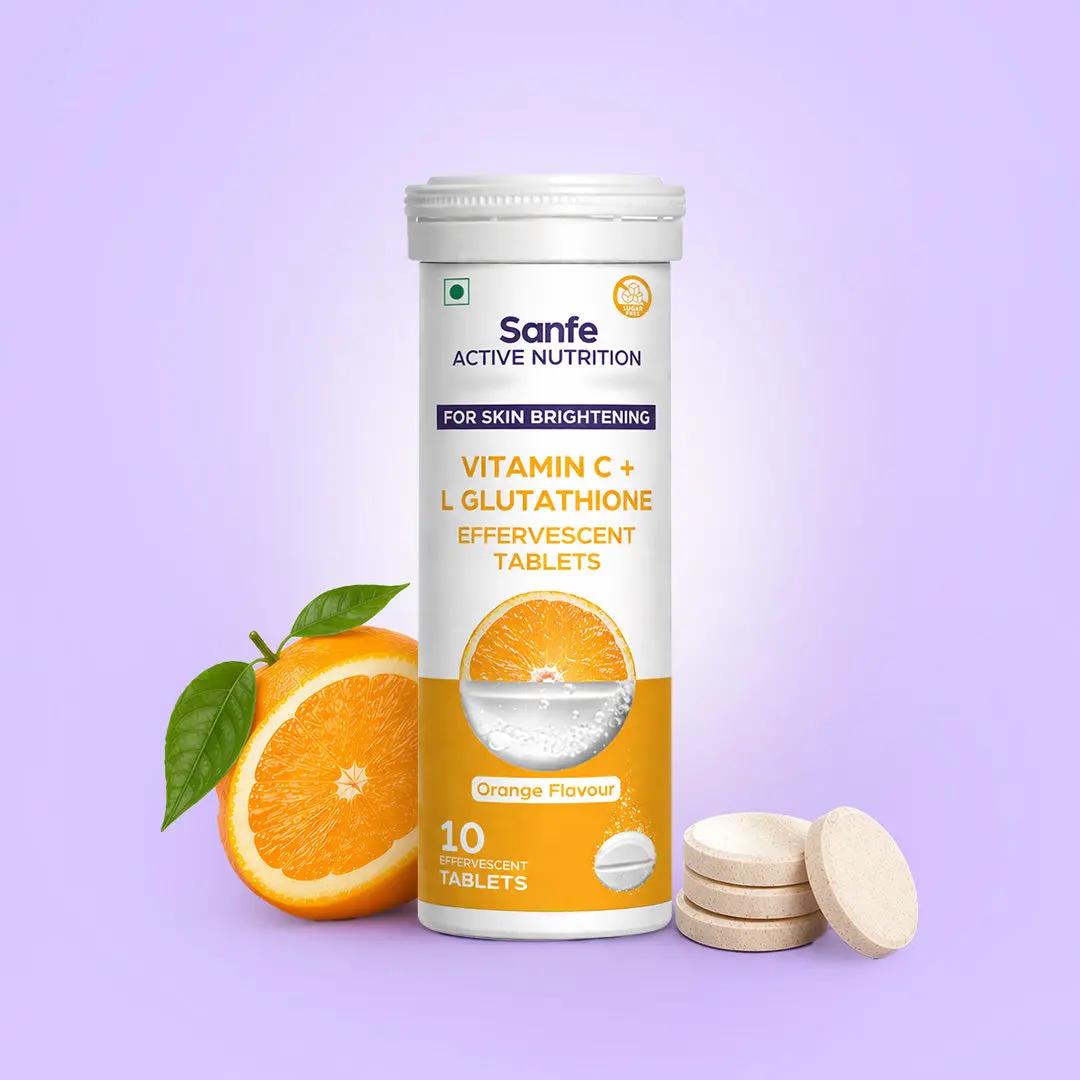 Sanfe Effervescent Tablets, Vitamin C + L Glutathione (Orange) | For Skin Brightening, 10 Tablets 1