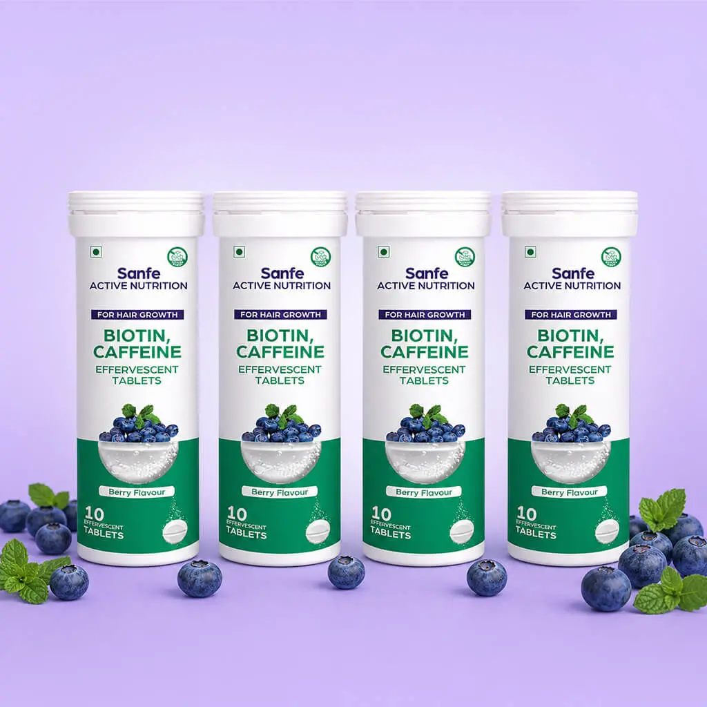 Sanfe Effervescent Tablets, Biotin & Caffeine (Berry) - For Hair Growth, Supports Long Hair, 40 Tablets 1