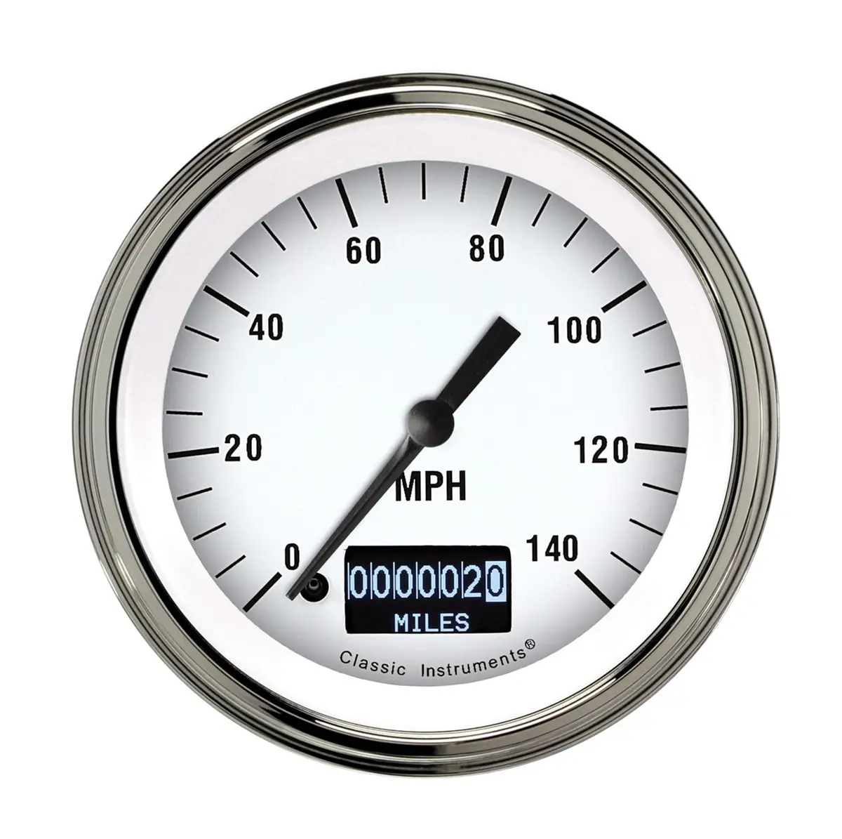 Classic Instruments White Hot Series Speedometer – Retro-Styled Analog Gauge 1