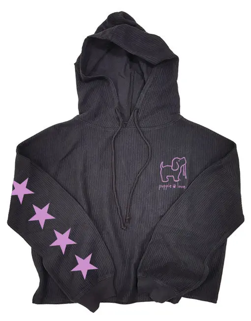Starry Corduroy Cropped Hoodie, Charcoal 1
