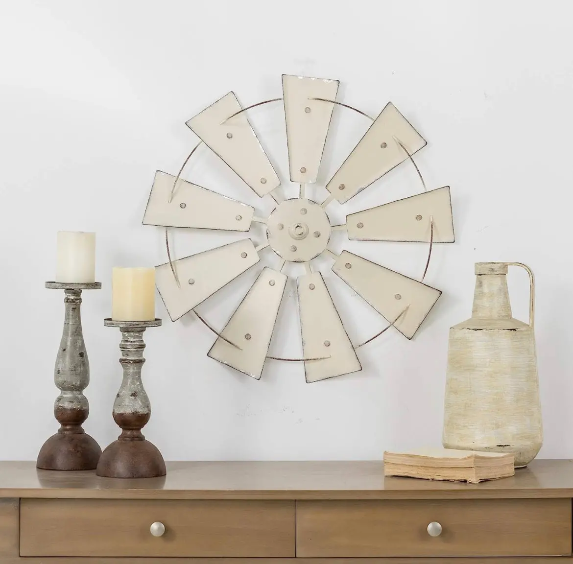 Glitzhome 22" Windmill Wall Art, Beige 1