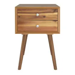 Wooden Nightstand Mid-Century End Side Table Bedroom W/2 Storage Drawers Natural 1