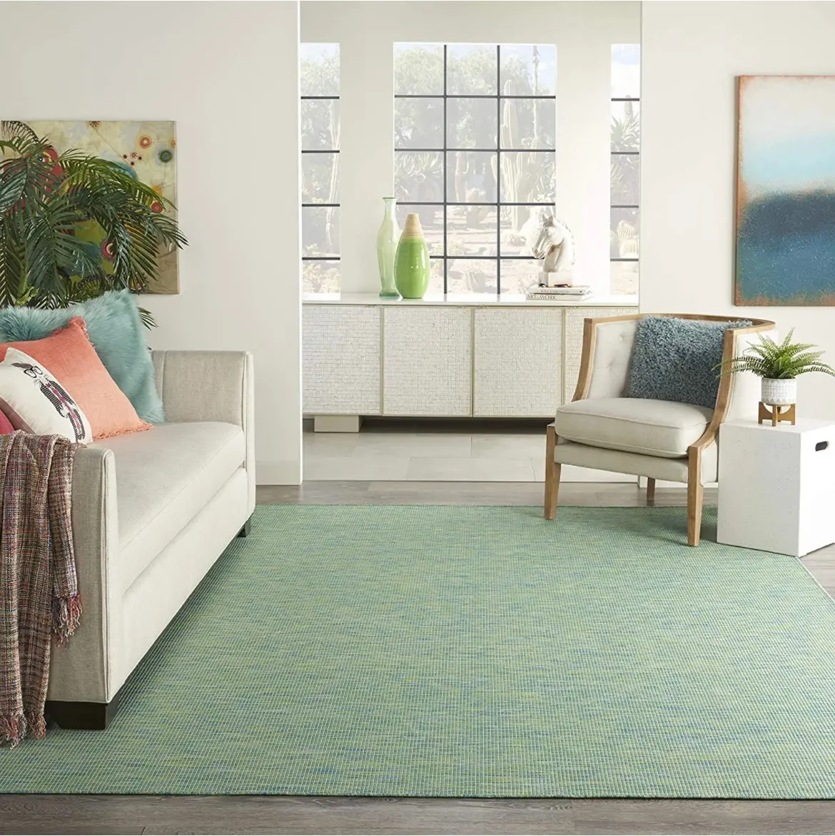 Nourison Positano Indoor/Outdoor Blue/Green 5' X 7' Area Rug 1