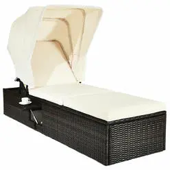 Patio Rattan Lounge Chair W/Tea Table 1