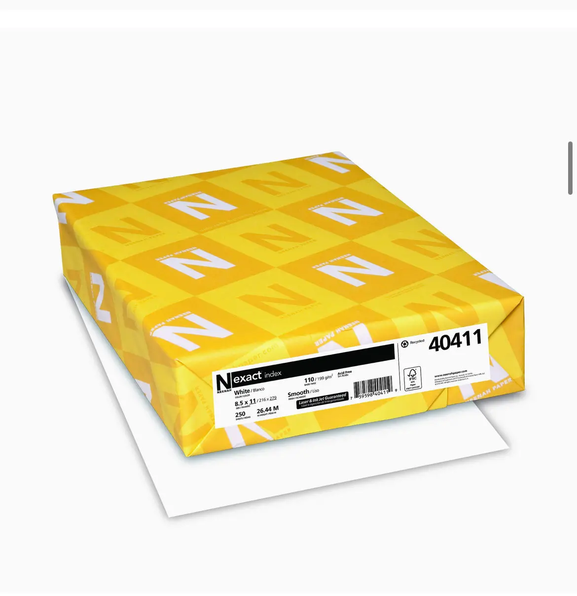 Neenah Exact Index Cardstock, 8.5" X 11", 110 Lb/199 Gsm, White, 94 Brightness, A Few Less Than 2000 Sheets 1