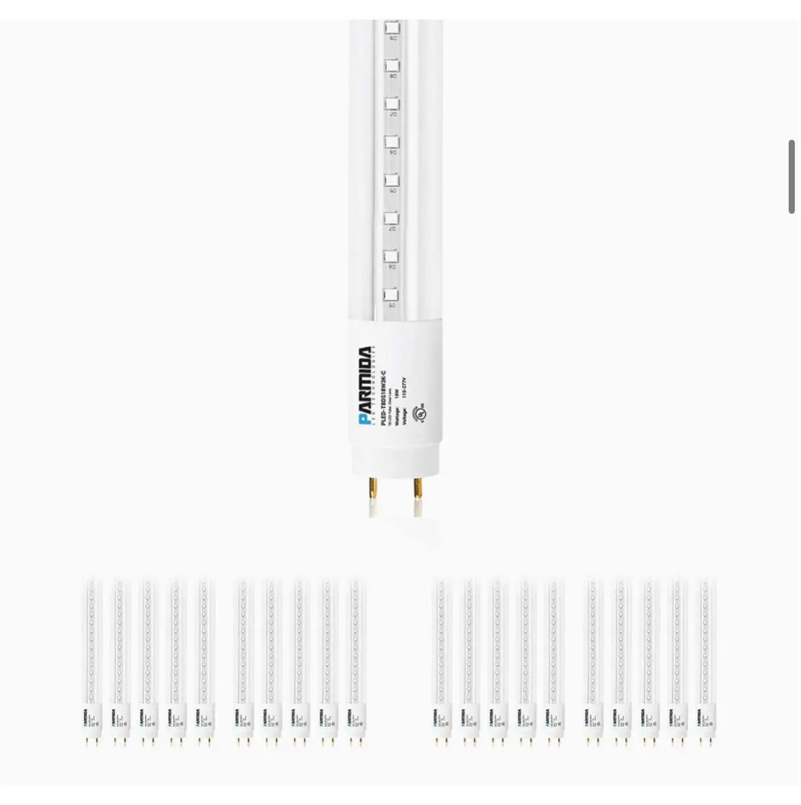 Parmida 20-Pack 4Ft Led T8 Ballast Bypass Type B Light Tube, 18W 1