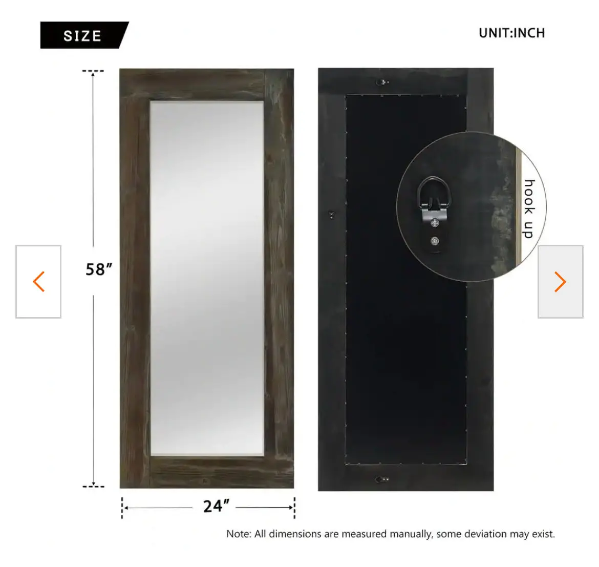 Large Brown Wood Antiqued Rustic Mirror 1