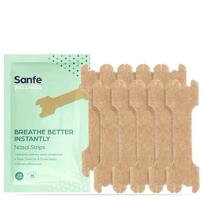 Sanfe Nasal Strips | Breathe Better Instantly | Relieves Nasal Congestion | No Side Effects, 8 Hr Relief | 10 Patches, For Men & Women 1